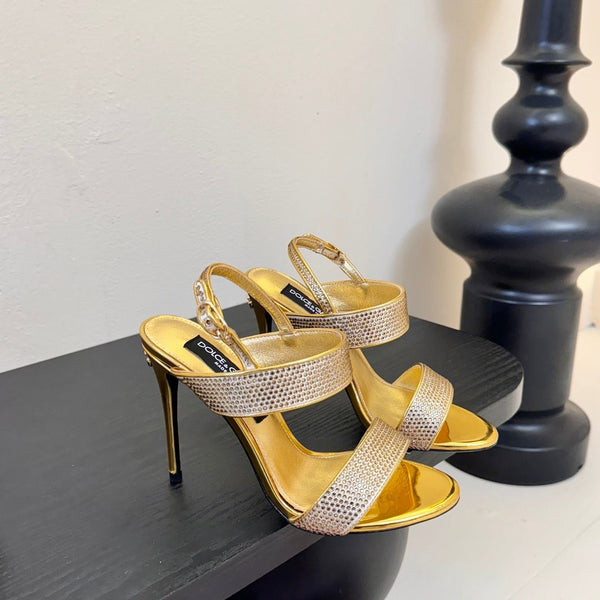DC Satin Sandals Yellow Sheepskin & Fusible Rhinestones 313667
