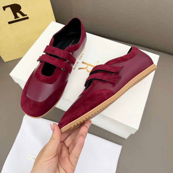 The Row Adjustable Strap Sneakers Burgundy Suede 832656