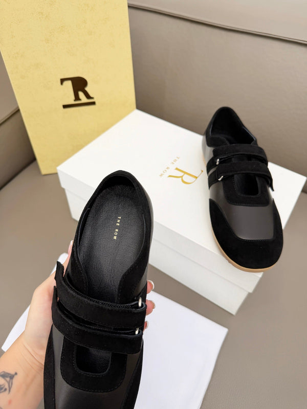 The Row Adjustable Strap Sneakers Black Suede 832655