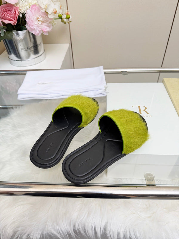 The Row Malick Fur Slide Green 707547