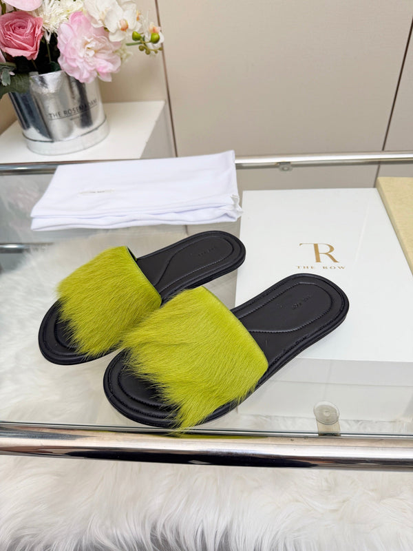 The Row Malick Fur Slide Green 707547