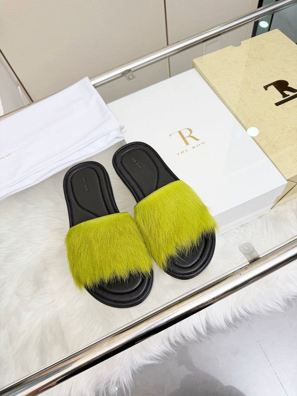 The Row Malick Fur Slide Green 707547