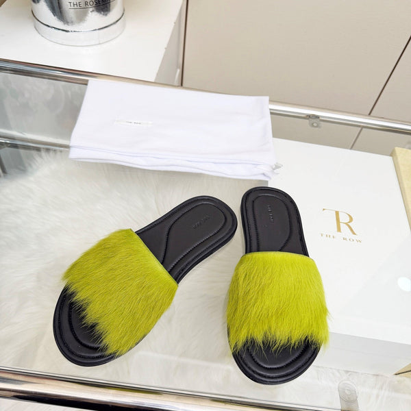 The Row Malick Fur Slide Green 707547