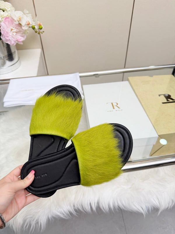 The Row Malick Fur Slide Green 707547