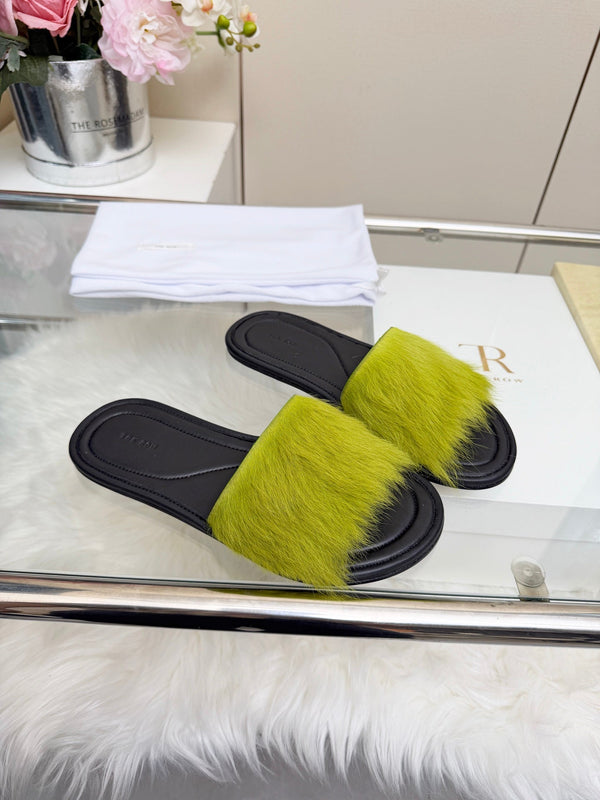 The Row Malick Fur Slide Green 707547