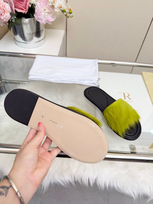 The Row Malick Fur Slide Green 707547