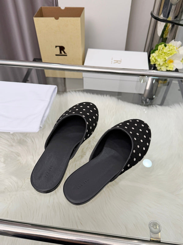 The Row Sleeper Two Slippers Black White Suede 707568