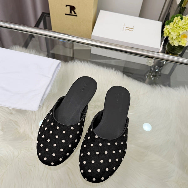 The Row Sleeper Two Slippers Black White Suede 707568