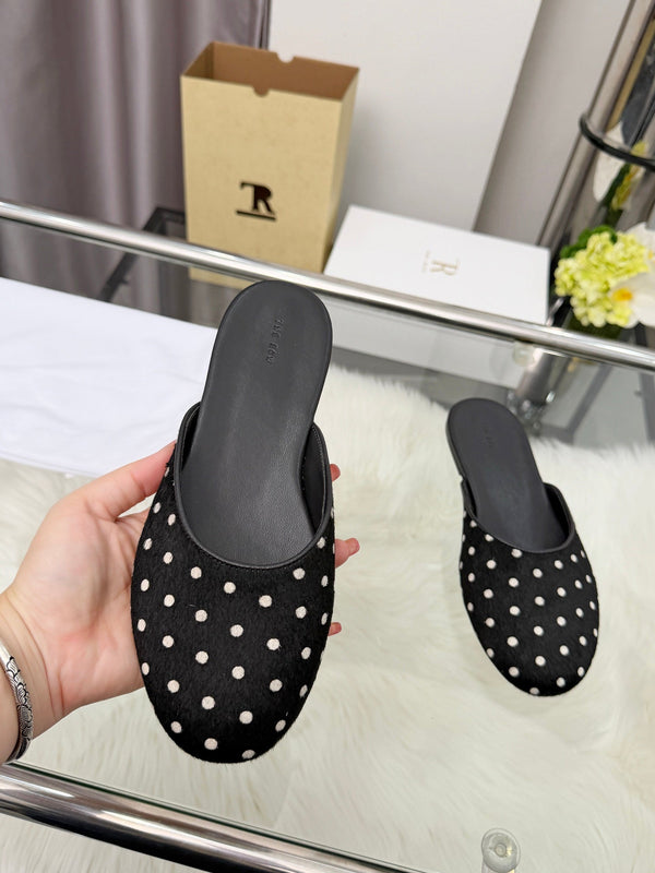 The Row Sleeper Two Slippers Black White Suede 707568
