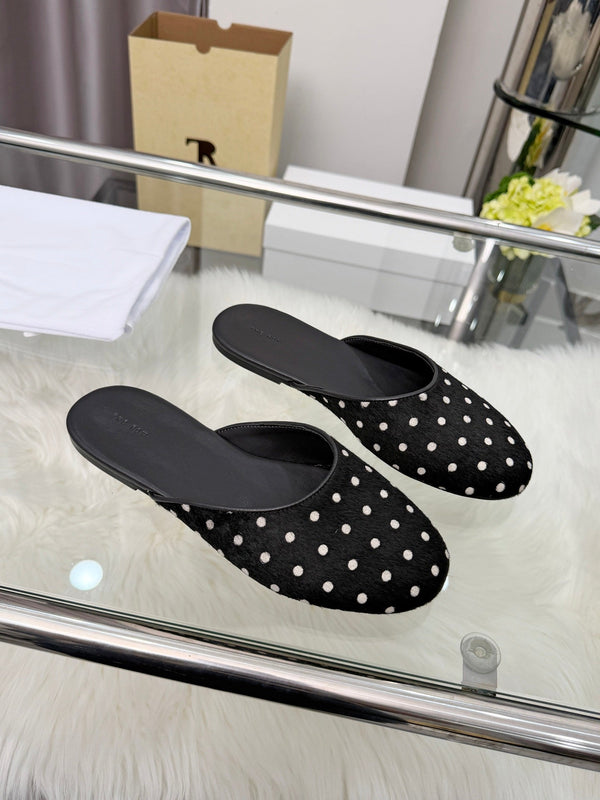 The Row Sleeper Two Slippers Black White Suede 707568
