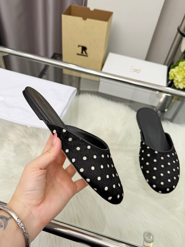 The Row Sleeper Two Slippers Black White Suede 707568