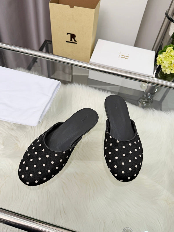 The Row Sleeper Two Slippers Black White Suede 707568