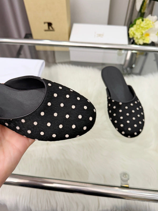 The Row Sleeper Two Slippers Black White Suede 707568