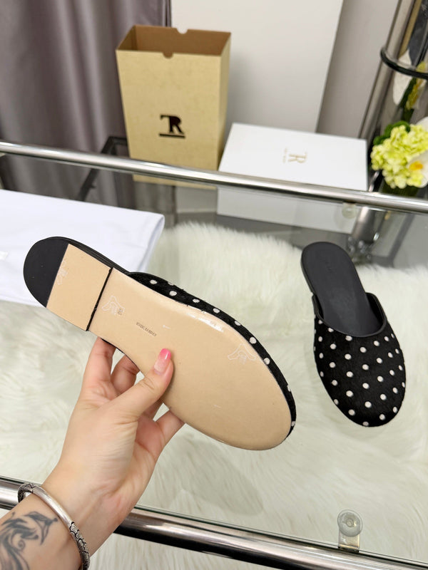 The Row Sleeper Two Slippers Black White Suede 707568
