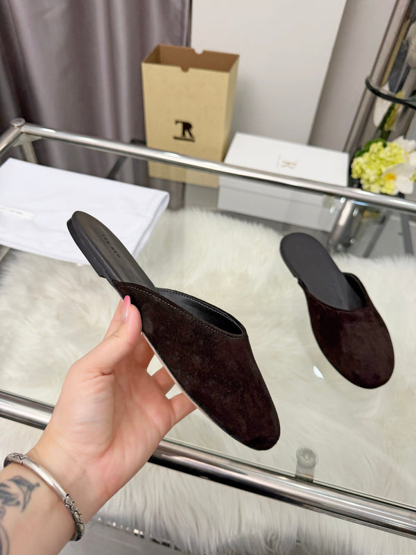 The Row Sleeper Two Slippers Coffee Suede 707570