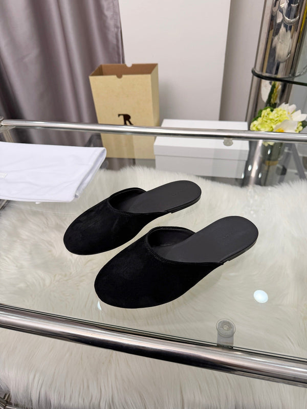 The Row Sleeper Two Slippers Black Suede 707572