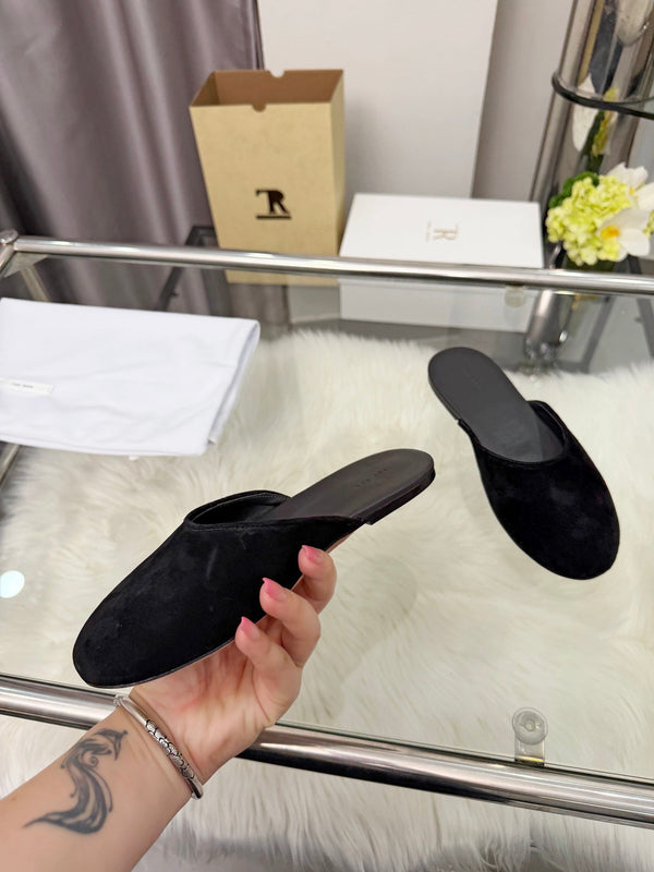 The Row Sleeper Two Slippers Black Suede 707572