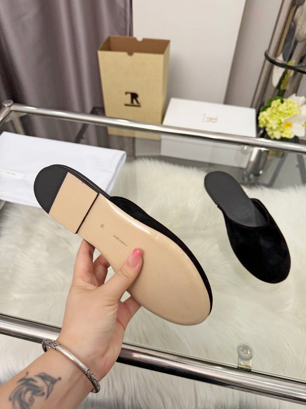 The Row Sleeper Two Slippers Black Suede 707572