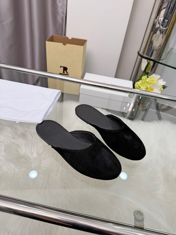 The Row Sleeper Two Slippers Black Suede 707572