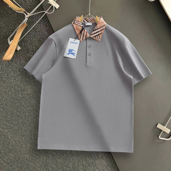 Burberry Men Check Colla Polo Shirt Grey Cotton
