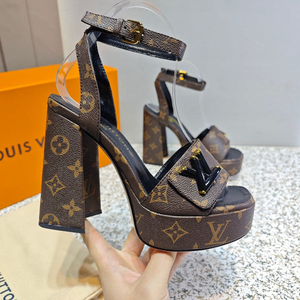 LV Shake Platform Sandal 110mm Brown Monogram Canvas 456142