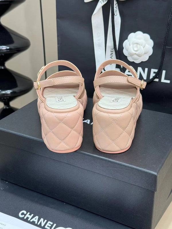 SANDALI CC CON ZEPPA ALTA IN PELLE DI AGNELLO ROSA CHIARO