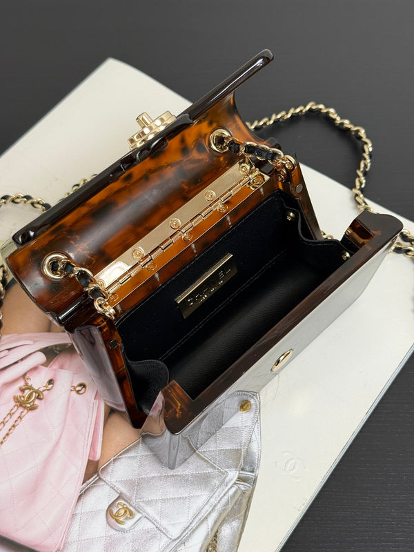 Chanel 2026 Mini Evening Bag 12cm Black Tortoiseshell-patterned Plexi Gold Metal