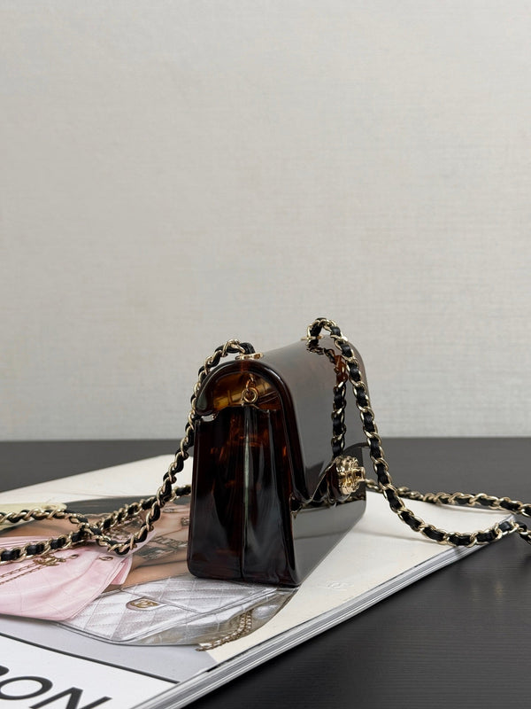 Chanel 2026 Mini Evening Bag 12cm Black Tortoiseshell-patterned Plexi Gold Metal