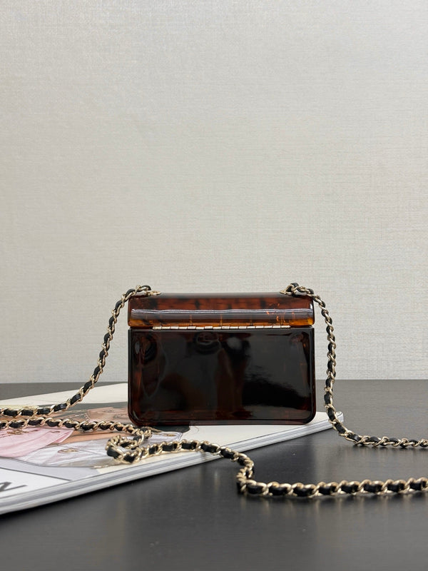 Chanel 2026 Mini Evening Bag 12cm Black Tortoiseshell-patterned Plexi Gold Metal