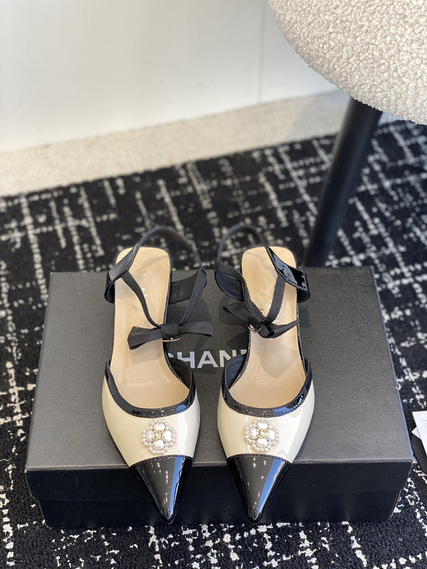 slingbacks 45 beige black patent calfskin