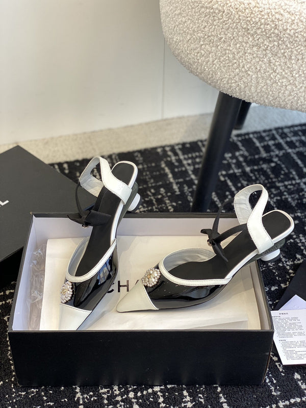 slingbacks 45 black white patent calfskin