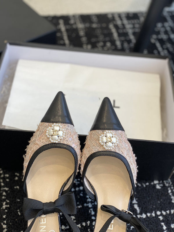 slingbacks 45 beige black tweed lambskin