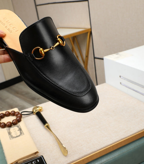 GG Mule da uomo in pelle di vacchetta nera 111481