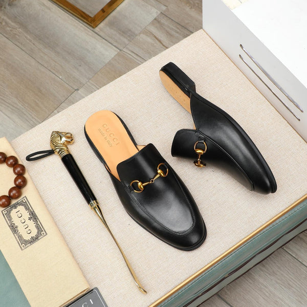GG Mule da uomo in pelle di vacchetta nera 111481