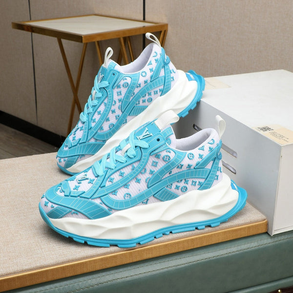 LV TRAINER BIANCO MIX BLU PELLE DI VITELLO E RETE TRASPIRANTE