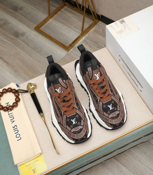 LV TRAINER IN PELLE DI VITELLO MARRONE CIOCCOLATO E RETE TRASPIRANTE