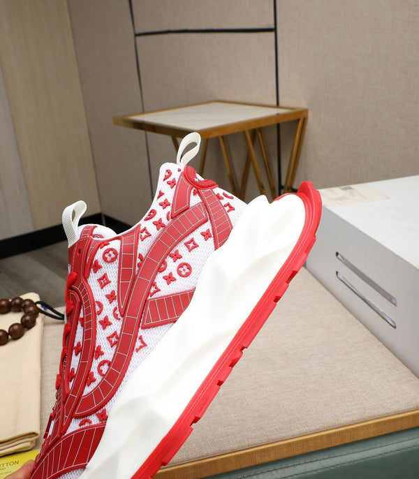 LV TRAINER BIANCO MIX ROSSO PELLE DI VITELLO E RETE TRASPIRANTE