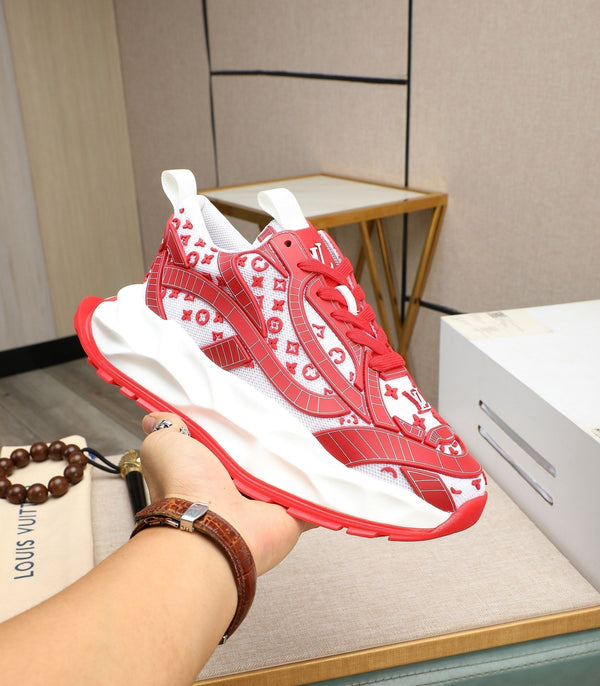 LV TRAINER BIANCO MIX ROSSO PELLE DI VITELLO E RETE TRASPIRANTE