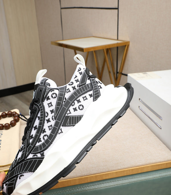 LV TRAINER BIANCO MIX NERO PELLE DI VITELLO E RETE TRASPIRANTE