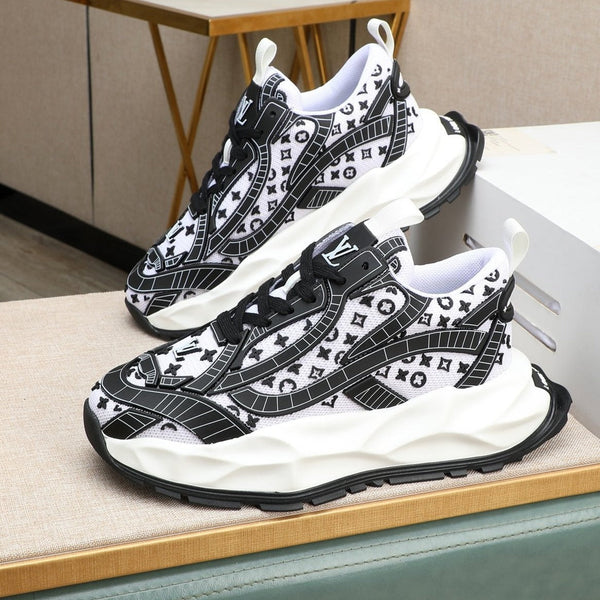 LV TRAINER BIANCO MIX NERO PELLE DI VITELLO E RETE TRASPIRANTE