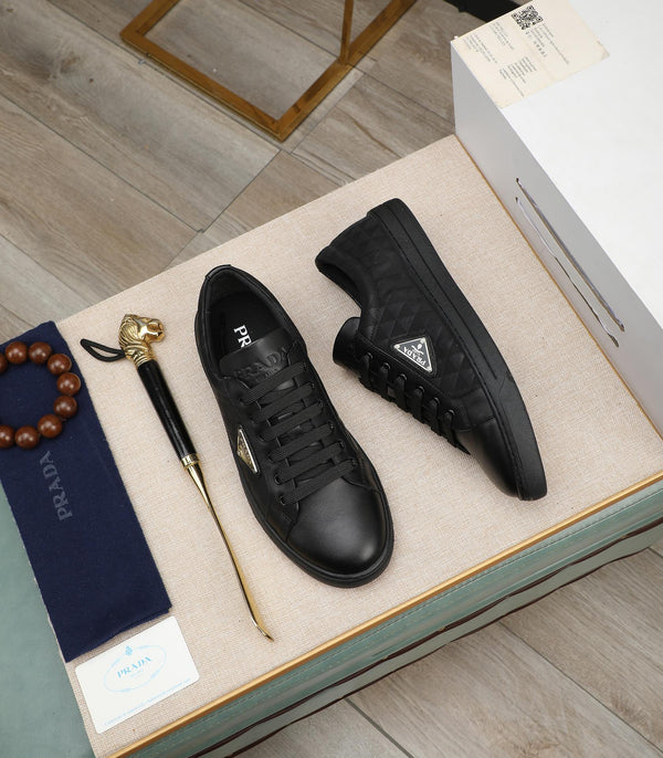 PRA RE-NYLON SNEAKERS IN BLACK LEATHER AND FABRIC