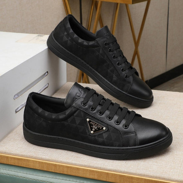 PRA RE-NYLON SNEAKERS IN BLACK LEATHER AND FABRIC