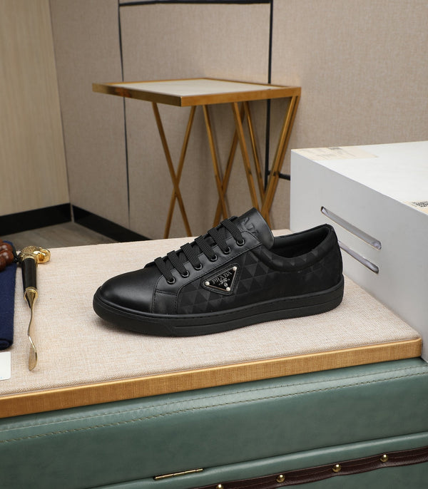 PRA RE-NYLON SNEAKERS IN BLACK LEATHER AND FABRIC
