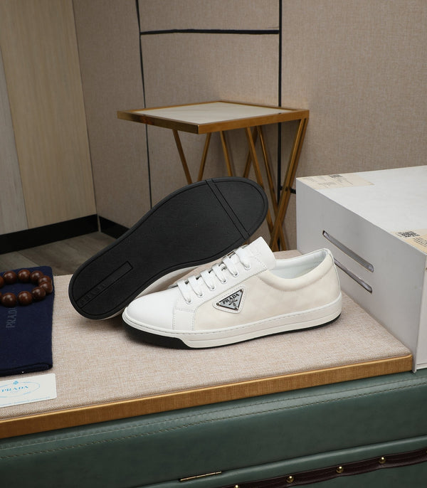 PRA RE-NYLON SNEAKERS IN WHITE LEATHER AND FABRIC