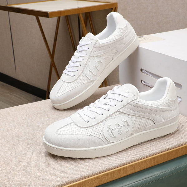 Sneaker GG G75 da uomo in pelle scamosciata e mesh bianca 477880