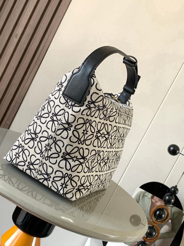 Loe Cubi Anagram Bag 35cm Black White Jacquard Cotton Calfskin