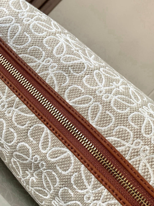 Loe Cubi Anagram Bag 35cm Brown White Jacquard Cotton Calfskin