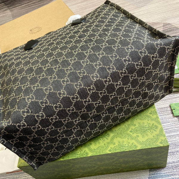 BORSA TOTE GRANDE OPHIDIA GG 41 IN DENIM NERO
