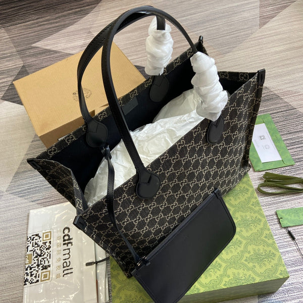 BORSA TOTE GRANDE OPHIDIA GG 41 IN DENIM NERO