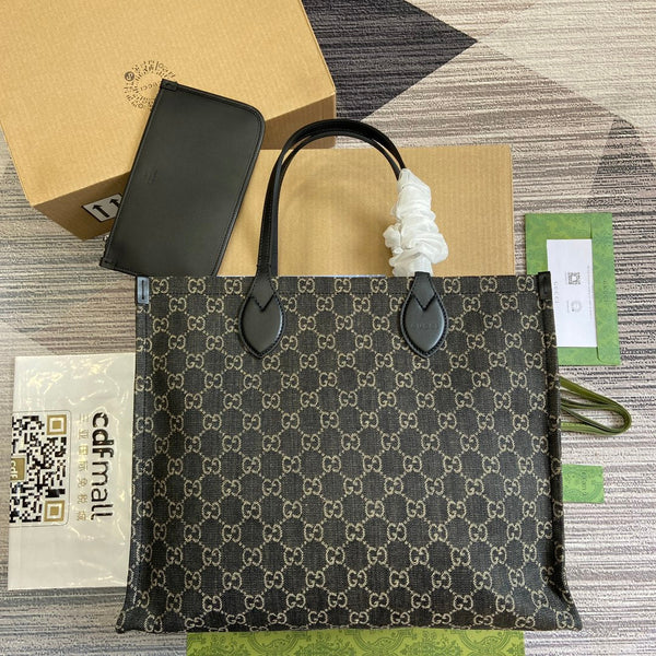 BORSA TOTE GRANDE OPHIDIA GG 41 IN DENIM NERO